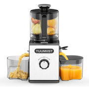 TUUMIIST Cold Press Juicer Machine, 6.5-Inch Wide Feed Chute, 350W Motor, High Juice Yield, Stainless Steel, Silver and Black, TM-780SJ