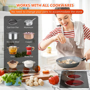 GRACEALL 12 Inch Electric Cooktop, 2 Burner Infrared Ceramic Stove, Black Crystal Panel, Countertop and Built-in Compatible, 120V Plug-in