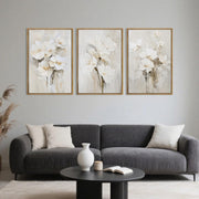 HPINUB Beige Floral Wall Art Set, Neutral White Flowers on Thickened Canvas, Framed PS Frame with Sturdy Backboard, 16x24 Inch, Set of 3