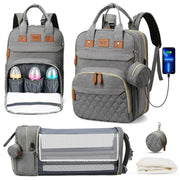 QIYULANC GPED1210G Diaper Bag Backpack, Multifunction Diaper Bag Backpack with Changing Station, Grey