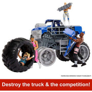 Mattel HPG36 WWE Wrekkin Slam Crusher Monster Truck, Blue, 8 Breakaway Parts, Real Rolling Wheels