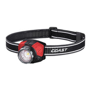 Coast FL85R Rechargeable LED Headlamp, 1250 Lumens, Tri-Color White/Red/Green, Twist Focus, Built-In Battery, Black/Red, 31161