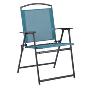Mainstays Albany Lane 5pc Outdoor Dining Set, Teal Sling Fabric, Black Powder-Coated Steel Frame, Tempered Glass Table with Umbrella Hole, Folding Chairs, MS672807941901
