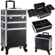 Joligrace W84G 3-in-1 Rolling Makeup Train Case, Lockable, Holographic Black Diamond