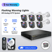 WEILAILIFE 5MP Wired Security Camera System with 6-Channel DVR, 1TB HDD, Red and Blue Warning Lights, 130 Wide-Angle Lens, PIR Human Detection, IP67 Weatherproof