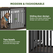 Uforic DVUforicqfEt2 55 Inch W Double Dog Crate Furniture With Sliding Barn Doors & Bowl