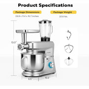 SPECSTAR VH1249US-SP Multifunctional Stand Mixer 6 in 1 with 8.5 Quart Stainless Steel Bowl 660W 10 Speed Tilt Silver