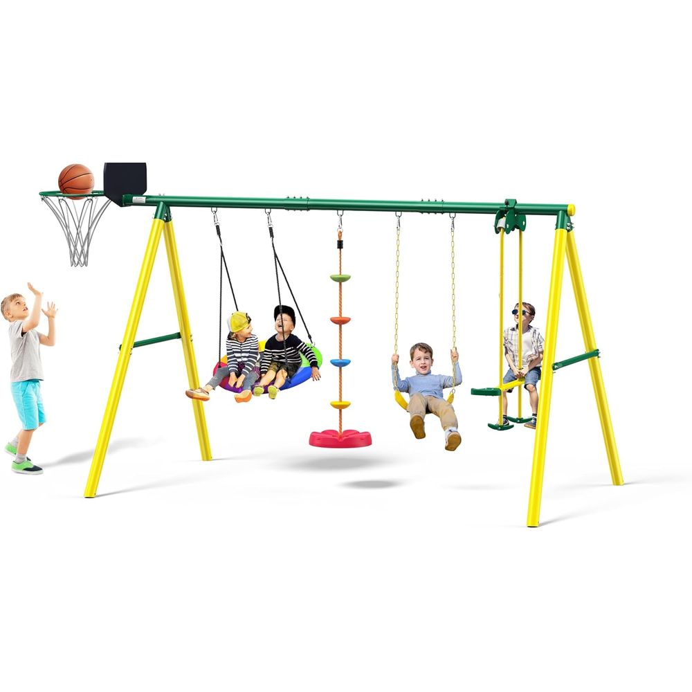 Osoeri OS-SW03 Swing Sets for Backyard, 5-in-1 Kids Swing Set, Yellow ...