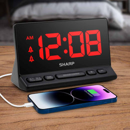 SHARP Dual Alarm Clock with Jumbo Time Display & 2 AMP USB Charge Port