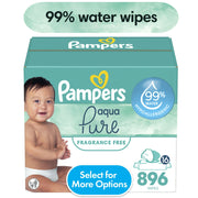 Pampers 90470670 Aqua Pure Baby Wipes Unscented, 99% Water, 16 Pack, 896 Total Count