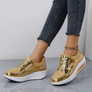 CassandraHayley Rocker Sole Shiny Mesh Casual Sneakers Lightweight Breathable Comfort Walking Shoes