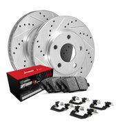 R1 Concepts Rear Brake Kit, eLINE Silver Drilled Slotted Rotors, Optimum OEp Brake Pads, Cast Iron, Direct Replacement, WGUH1-03447