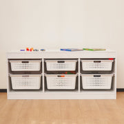 Your Zone Wooden Kids Storage Organizer with 6 Sliding Bins, White, Stackable, Kid-Friendly Height