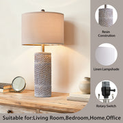 Oneach Farmhouse Table Lamp Set of 2, 25.5 in, Resin Base, Beige Linen Drum Shade, Rotary Switch, E26 Bulb Compatible, AMZ-T1136WA