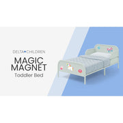 Delta Children Magic Magnet Toddler Bed with Customizable Magnets, Built-In Book Storage, Metal Frame, Safety Guardrails, Sage