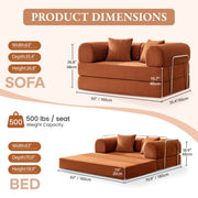 COOLHUT Combination Sofa, Multifunctional Convertible Floor Sofa Bed, High-Density Sponge, Soft Corduroy Fabric, Silver Metal Legs, Beige or Pumpkin Brown