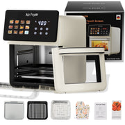 AboveMoon 10L Air Fryer Oven Grill Combo, 12-in-1 Smart Convection, White, Nonstick Basket, Removable Door, HW-AF-010