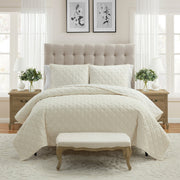 My Texas House Charlotte 3-Piece Trellis Velvet Quilt Set, King, Off White - 100% Dutch Velvet