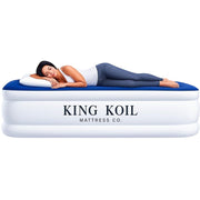 King Koil Luxury Queen Air Mattress, Built-In High-Speed Pump, Integrated Pillow, 20 Inch Double High, Waterproof, Portable, KK20C5BU29510