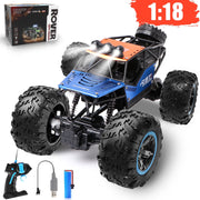 Beefunni 1:18 Scale Blue Remote Control Monster Truck, All Terrain 4X4, Metal Shell, High-Grip Tires, Shock Absorbers, 2.4 GHz, Rechargeable Battery