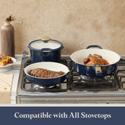 Carote A13992 22 Pcs Ceramic Cookware Set, Pots and Pans Set with Detachable Handles, Oven Safe, Blue