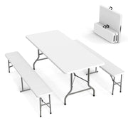 Ktaxon 3-Piece Outdoor Picnic Tableset, 6Ft HDPE Folding Table with 2 Folding Benches