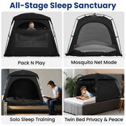 Knocloc Blackout Sleep Tent for Toddler Travel Bed, Kids Air Mattress & Cot, CPC Certified Baby Sleep Pod with Fan Pouch, Breathable, Portable, Easy Setup