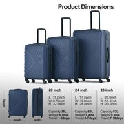 Travelhouse TH1065NB 3 Piece Luggage Set Hardshell Lightweight Suitcase 20in24in28in, Navy Blue