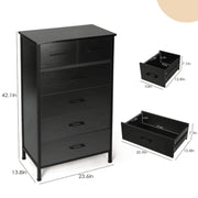 RichYa Chest of 6 Drawers, Drawer Dresser storage organizer for Bedroom, Living Room, Hallway, Nursery, Storage Cabinet Wooden Dresser with Steel Frame,Black