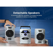 Emerson Portable CD Player Boombox with Cassette Player, Digital AM/FM Radio, MP3 AUX Input, Detachable Stereo Speakers, AC/DC and Battery Operated, Silver, EPB-4000-SL