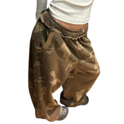 RDKTPXZ Womens Camo Wide Leg Sweatpants, Loose Straight Leg, Elastic Waistband, Green, Size L