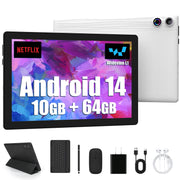 AEEZO A10L-WTH Android 14 10 Inch Tablet with Case, 8GB RAM, 64GB ROM, 5000mAh Battery, Wi-Fi 6, Face Unlock, White + Keyboard & Mouse Set Black