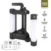 Swiss Tech 30798 2000LM Rechargeable LED Lantern with Bluetooth Speaker and 5200 mAh Power Bank