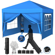 Vecukty VKZH081601GL02 10' x 10' Pop up Canopy Tent with Sidewalls, Gazebo for Patio Outdoor Camping, Blue