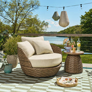 Beautiful BE5636225828002 Wicker Outdoor Swivel Chair with Boucl Cushions & Cover, Brown/Porcini