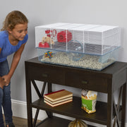 MidWest Homes for Pets Brisby Hamster Cage, Large Two-Level Small Animal Habitat with 6.5-Inch Exercise Wheel, Plastic Base, Wire Top, White, 100-BY