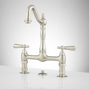 Signature Hardware 329220 Bridge Bathroom Faucet with Lever Handles and Pop-Up Drain Assembly, Brushed Nicke