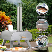 Big Horn Outdoors 12in Multi-Fuel Outdoor Pizza Oven, Stainless Steel, Wood Pellet, Gas & Electric Compatible, Portable, Silver, SRPG18003