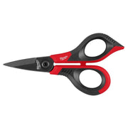 Milwaukee Electric Kevlar Shears, Compact Hand Shears with High Carbon Stainless Steel Micro-Serrated Blade, Ambidextrous Black/Red Handle, 48-22-3017