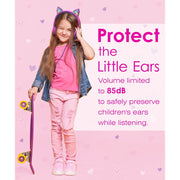 FosPower Kid Headset with LED Light Up Cat Ears, On Ear, Kid-Safe 85dB Volume, Padded Cushions, Laced Tangle-Free Cable, White