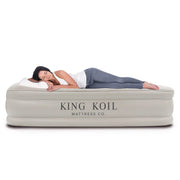 King Koil 29190 Luxury 20in Queen Size Air Mattress with Built-in Pump, Plush Top, Home Camping Guests Inflatable Airbed, Double High Blow Up Mattress