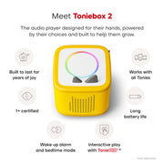 Tonies Toniebox 2 Portable Screen-Free Audio Player, Lightning Yellow, Pokemon Bundle with Pikachu, Charmander, Squirtle, Bulbasaur, 11004945