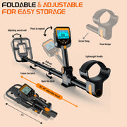 OKESAM GT1000 Metal Detector for Adults, Waterproof 10-Inch Search Coil, Adjustable Retractable Foldable Design, Backlit LCD Display, 20-Hour Runtime