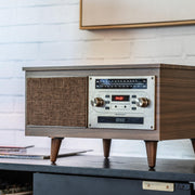 Crosley Serenade 8-in-1 Multi-Format Record Player with Bluetooth, 3-Speed Turntable, CD, Cassette, AM/FM Radio, Walnut