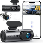 CocoBear 4K Dual Dash Cam, Front 2160P and Rear 1080P, 170 Wide Angle, Night Vision with WDR, Loop Recording, G-Sensor, Parking Monitor, WiFi App Control, Supports 128GB microSD, Wolfang-WD03