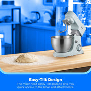 Midea MKM30130BPW 5-Quart Stand Mixer, 300W Motor, 6 Speeds, Tilt-Back Head, Stainless Steel Bowl, Blue