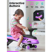 ZIFFY Electric Wiggle Car, 6V 5.5Ah Rechargeable Battery, 2 Speed Ride-On Toy with LED Wheels, Triple Anti-Rollover Safety, Purple