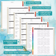 Generic 2027-2028 Monthly Planner, Watercolor Flower Design, Vegan Leather Cover, Thick Paper, 9 x 11, 24 Monthly Tabs