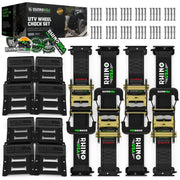 Rhino USA Wheel Chock Tie Down Kit, Heavy-Duty Over-the-Tire Design, Fits Tires Up to 35 in, Includes 4 Tire Ratchet Straps and 8 Wheel Chocks, Black, CHOCKSET
