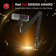 FIFINE AM8 Gaming Microphone Kit, USB XLR Dynamic Microphone, Boom Arm Stand, RGB Lighting, Headphone Jack, Phone Holder, Black, AM8T
